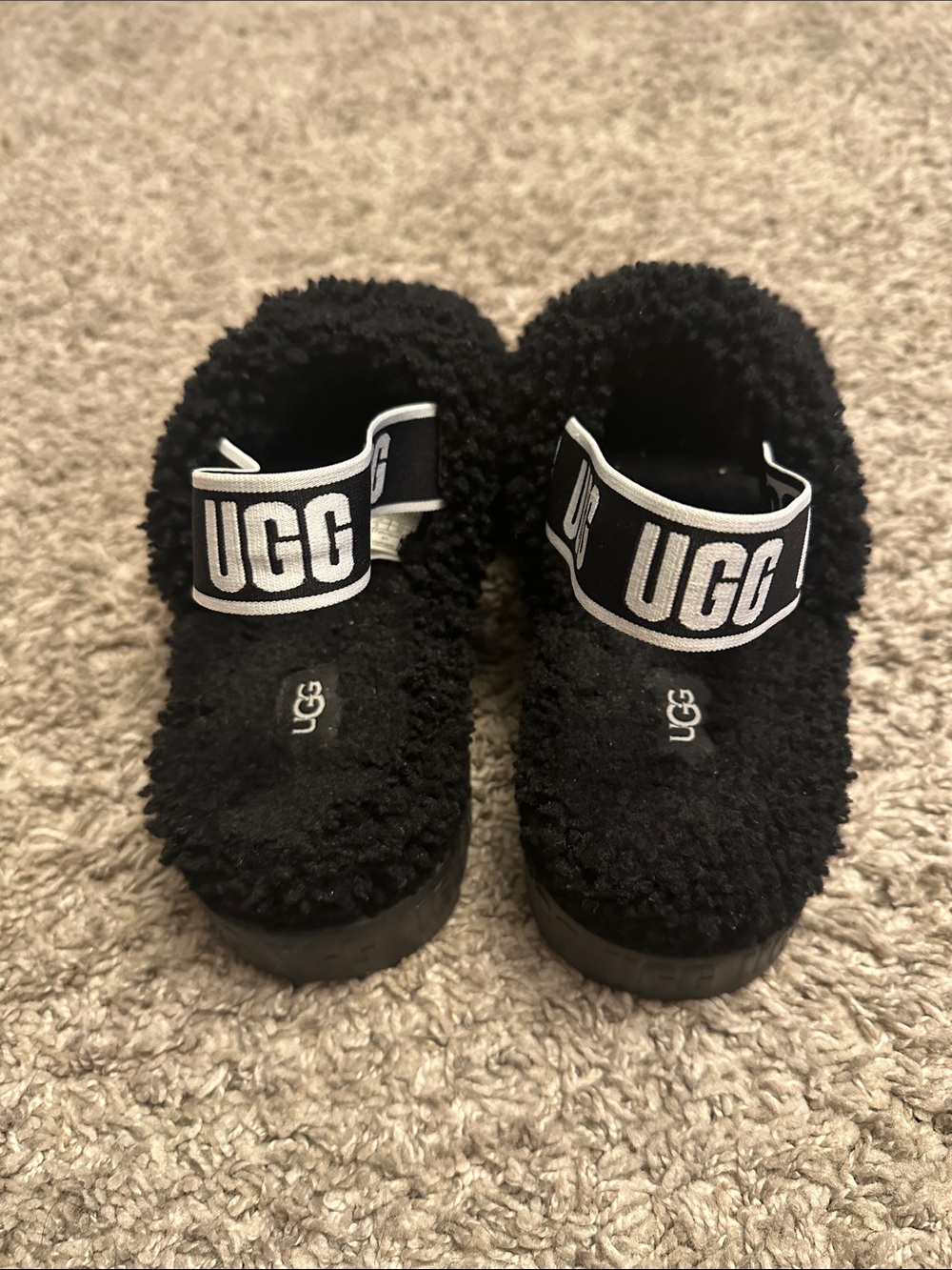 UGG Black Sherpa Slide Sandals with Branded Elastic Strap